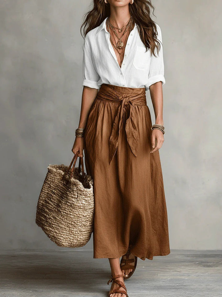 Serena™ | Set di Due Pezzi: Top Nero e Gonna Midi Verde Oliva