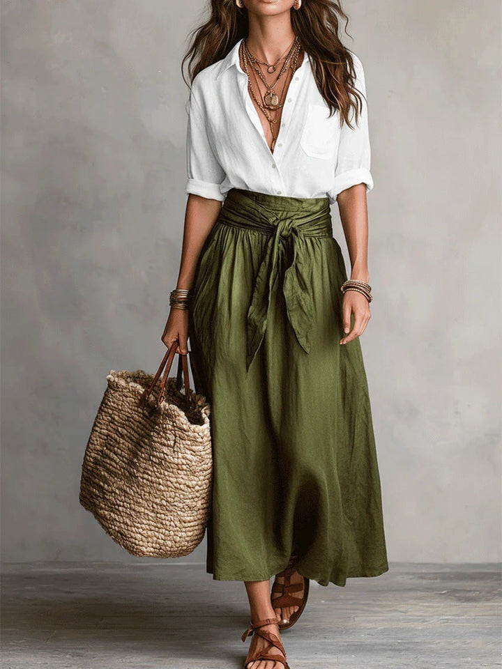 Serena™ | Set di Due Pezzi: Top Nero e Gonna Midi Verde Oliva