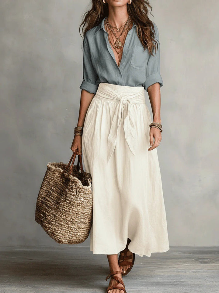 Serena™ | Set di Due Pezzi: Top Nero e Gonna Midi Verde Oliva