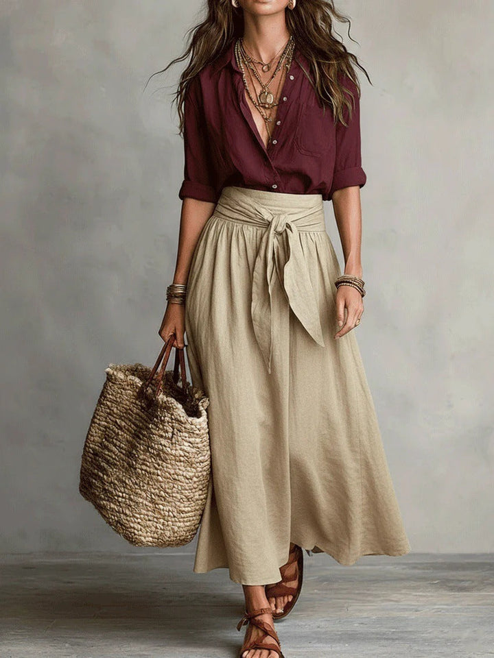 Serena™ | Set di Due Pezzi: Top Nero e Gonna Midi Verde Oliva