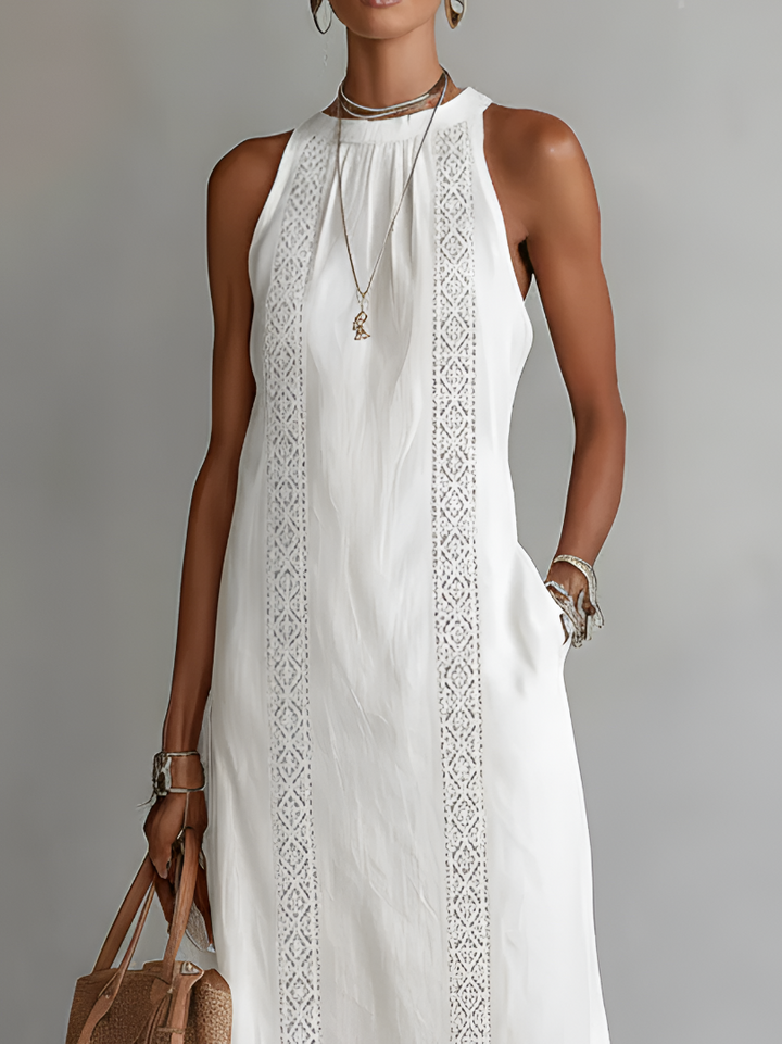 Jimena | Abito midi in lino con collo alla Mao